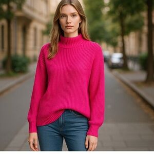 Cupcakes & Cashmere Cable knit Cozy Vibrant Pink Turtleneck Womens Sweater M